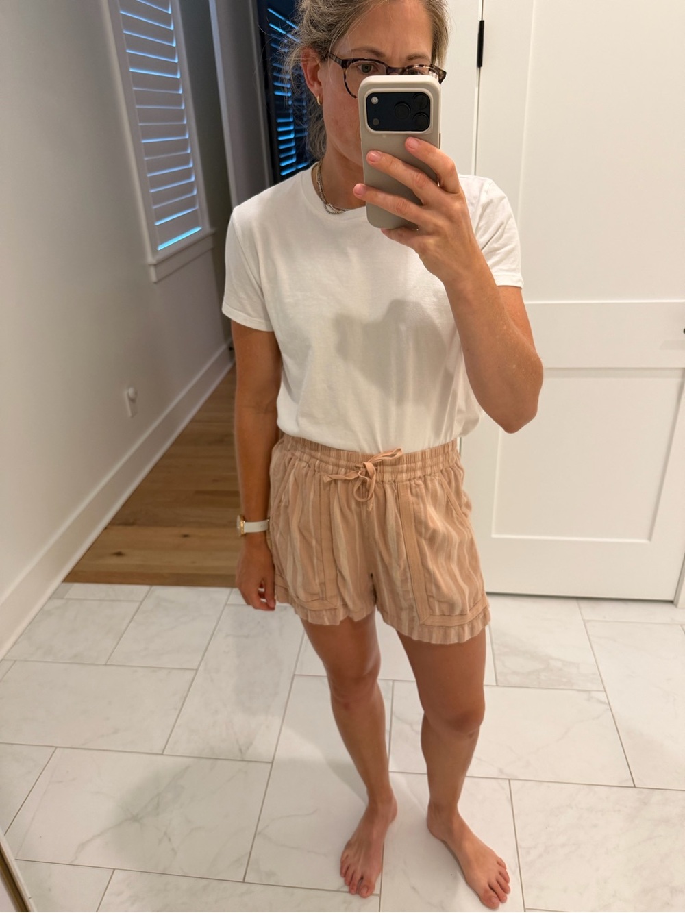 Splendid Peach-Striped Drawstring Bermuda Shorts